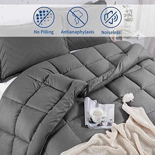 HOMBYS Super Fluffy 120“ X 120” Oversized King Warm Bedding Comforter With 116 Oz Filling, Thick Duvet Insert Down Alternative Comforter With 8 Corner Tabs, Grey 5 HOMBYS Super Fluffy 120“ X 120” Oversized King Warm Bedding Comforter With 116 Oz Filling, Thick Duvet Insert Down Alternative Comforter With 8 Corner Tabs, Grey - Image 5