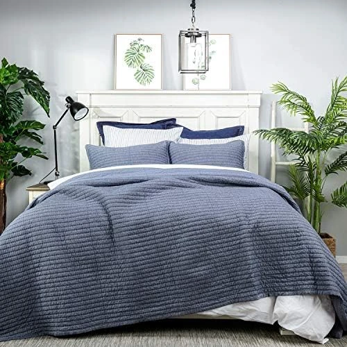 Cotton Yarn Dyed Chambray Collection Cotton Fill Channel Stitch Washed Standard Pillow Sham Blue Color, 20’’ X 26’’+1.75’’ Flange (1Piece) 10 Cotton Yarn Dyed Chambray Collection Cotton Fill Channel Stitch Washed Standard Pillow Sham Blue Color, 20’’ X 26’’+1.75’’ Flange (1Piece) - Image 10