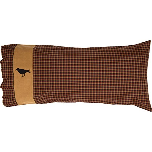 Eritage Farms Crow Nature Print Chambray Cotton Primitive Bedding Appliqued King Pillow Case Set Of 2, Burgundy Red 2 Eritage Farms Crow Nature Print Chambray Cotton Primitive Bedding Appliqued King Pillow Case Set Of 2, Burgundy Red - Image 2