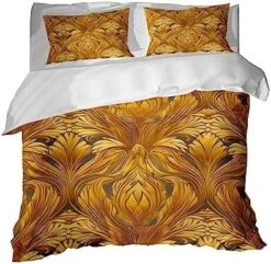 GRANKER 3 Piece Bed Set Golden Floral Pattern For All Season, Men/Women Bedroom Hotel Dormitory Guest Room53x79in(135cmX200cm) -Amazon Shop 51TDFI9jPL. AC