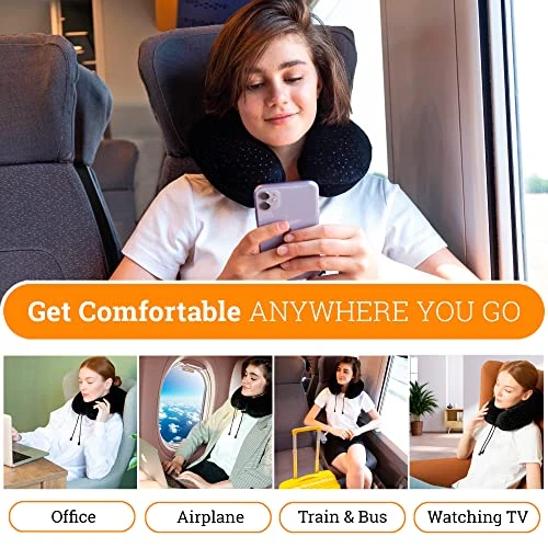 Aeris Memory Foam Travel Pillow For Airplanes - Best Airplane Neck Pillow For Long Flights - Plane Accessories Carry Bag To Save Space, Ear Plugs And Eye Mask - Perfect Flight Set & Gift 4 Aeris Memory Foam Travel Pillow For Airplanes - Best Airplane Neck Pillow For Long Flights - Plane Accessories Carry Bag To Save Space, Ear Plugs And Eye Mask - Perfect Flight Set & Gift - Image 4