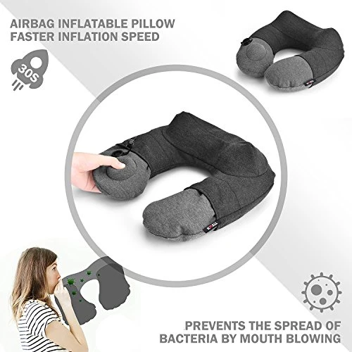 Kmall Inflatable Travel Neck Pillow For Airplane Travel Best Neck Support Sleep Travel Pillow With Super Comfort Pillow Case, Gray, 11.5x11.2x5.1 Inches 2 Kmall Inflatable Travel Neck Pillow For Airplane Travel Best Neck Support Sleep Travel Pillow With Super Comfort Pillow Case, Gray, 11.5x11.2x5.1 Inches - Image 2