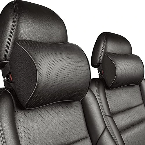 Aukee Car Headrest Pillow With Genuine Leather Cover Memory Foam Neck Cushion For Driving Home Office Black (Pack Of 2) 8 Aukee Car Headrest Pillow With Genuine Leather Cover Memory Foam Neck Cushion For Driving Home Office Black (Pack Of 2) - Image 8