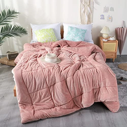 Luxurious Flannel Fleece Comforter With Plush Sherpa Back- Twin Size Bedding Coverlet-Textured Faux Fur Blanket-Machine Washable-Winter Warmth(68X90”, Rose), Twin/Twin XL 5 Luxurious Flannel Fleece Comforter With Plush Sherpa Back- Twin Size Bedding Coverlet-Textured Faux Fur Blanket-Machine Washable-Winter Warmth(68X90”, Rose), Twin/Twin XL - Image 5