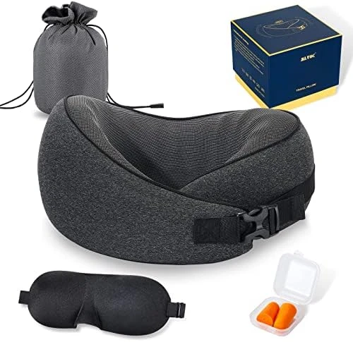 MLVOC Travel Pillow 100% Pure Memory Foam Neck Pillow, Comfortable & Breathable Cover, Machine Washable, Airplane Travel Kit With 3D Contoured Eye Masks, Earplugs, And Luxury Bag, Standard (Black) 10 MLVOC Travel Pillow 100% Pure Memory Foam Neck Pillow, Comfortable & Breathable Cover, Machine Washable, Airplane Travel Kit With 3D Contoured Eye Masks, Earplugs, And Luxury Bag, Standard (Black) - Image 10