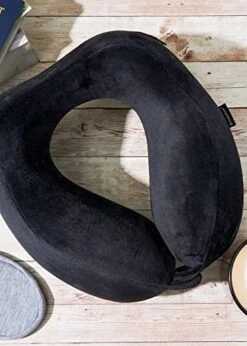 Brookstone Travel Pillow - 100% Memory Foam Ultra Form Contoured Ergonomic Super Soft Airplane Head And Neck Pillow, Black -Amazon Shop 51VcPgBHezL