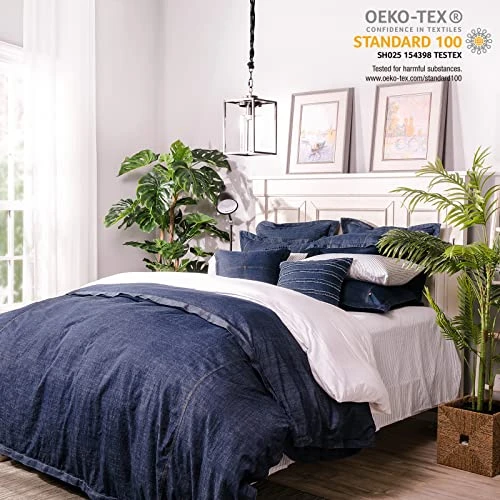 Legant Life Home Denim Dark Blue Duvet Cover 100% Cotton Washed Soft Bedding With Button Closure Corner Ties (1pc, Queen Size 90'' X 96'') 2 Legant Life Home Denim Dark Blue Duvet Cover 100% Cotton Washed Soft Bedding With Button Closure Corner Ties (1pc, Queen Size 90'' X 96'') - Image 2