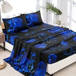 Lue Sheet Set Queen, 4 Piece Soft Microfiber Blue Rose Bedding Sheets With 1 Deep Pocket Fitted Sheet,1 Flat Sheet, 2 Pillowcase. All-Season Floral Bed Sheet For Queen Bed 17 Lue Sheet Set Queen, 4 Piece Soft Microfiber Blue Rose Bedding Sheets With 1 Deep Pocket Fitted Sheet,1 Flat Sheet, 2 Pillowcase. All-Season Floral Bed Sheet For Queen Bed -Amazon Shop 51WGyBti3bL. AC