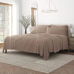 Breathable Hotel Style Queen Bed Sheets | 4 Pc Ultra Soft Taupe Sheet Set With Deep Pocket | Lightweight, Extra Pillowcases | Easy Care, Basic Bedding (Queen, Taupe)