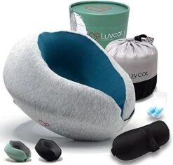 Luvcor Premium Quality Memory Foam Travel Neck Pillow Bundle - Best Ergonomic Pillow For Airplane Travel, Car Ride, Sleeping. Comes With Eye Mask, Earplugs And Storage Bag. (Imperial Green) -Amazon Shop 51Wgr978uWL. AC