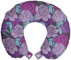 Ambesonne Peony Travel Pillow Neck Rest, Pastel Tone Delicate Peonies With Curled Leaves Vintage Style Tangled Arrangement, Memory Foam Traveling Accessory For Airplane And Car, 12", Purple Teal -Amazon Shop 51XohD2oVBL. AC
