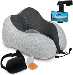 Airplane Neck Pillow Includes Travel Pillow + Airplane Phone Holder Mount + Eye Masks + Foot Hammock + Earplugs For Travel, 100% Pure Memory Foam Travel Pillow, 5 Pc Travel Kit -Amazon Shop 51ZH74s98L. AC