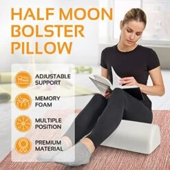 AllSett Health Large Half Moon Bolster Pillow For Legs, Knees, Lower Back And Head, Lumbar Support Pillow For Bed, Sleeping | Semi Roll For Ankle And Foot Comfort - Machine Washable Cover, White