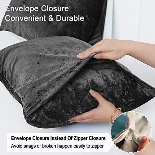 PHF True Velvet Pillowcases King Size, 2 Pack Soft Color Gradient Pillow Shams Covers With Envelope Closure, Luxury Cozy Decorative Pillow Cases, 20" X 36", No Filling, Black 4 PHF True Velvet Pillowcases King Size, 2 Pack Soft Color Gradient Pillow Shams Covers With Envelope Closure, Luxury Cozy Decorative Pillow Cases, 20" X 36", No Filling, Black - Image 4