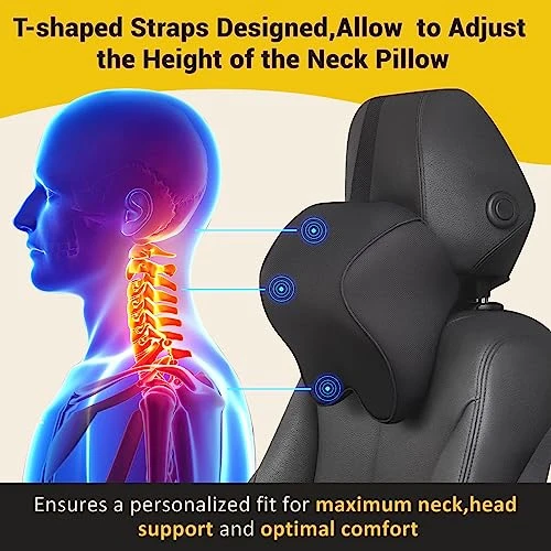 Anzhixiu Car Neck Pillow For Driving- Memory Foam Car Pillow For Driving Seat For Cervical Support And Neck Pain Relief - T-Shaped Straps For Height Adjustment,Black 2 Anzhixiu Car Neck Pillow For Driving- Memory Foam Car Pillow For Driving Seat For Cervical Support And Neck Pain Relief - T-Shaped Straps For Height Adjustment,Black - Image 2