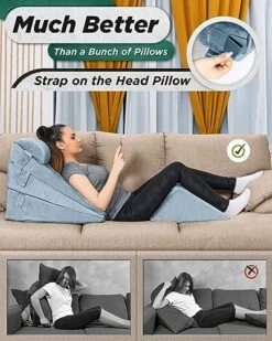 Lunix LX11 5pcs Orthopedic Bed Wedge Pillow Set, Post Surgery 100% Memory Foam For Back, Neck, Leg Pain Relief, Sitting Pillow For Acid Reflux And GERD, Pillows For Sleeping, With Hot Cold Pack, Gray -Amazon Shop 51ZrndMt9zL