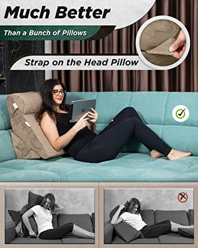 Lunix LX6 3pcs Orthopedic Bed Wedge Pillow Set, Post Surgery Memory Foam For Back, Leg And Knee Pain Relief, Sitting Pillow For Reading, Adjustable Pillows For Acid Reflux And GERD For Sleeping Brown 3 Lunix LX6 3pcs Orthopedic Bed Wedge Pillow Set, Post Surgery Memory Foam For Back, Leg And Knee Pain Relief, Sitting Pillow For Reading, Adjustable Pillows For Acid Reflux And GERD For Sleeping Brown - Image 3