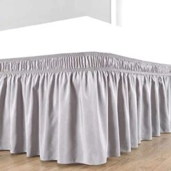 Wrap Around Ruffled Bed Skirts Easy Fit Elastic Long Fall Dust 28 Inch Deep 100% Egyptian Cotton 600 Thread Count (Silver,Three Quarter 48x75)