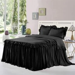 1 Piece Dust Ruffled Frilled 500 Thread Count Egyptian Cotton Bed Skirt Queen King Full Twin Size Bed With 16 Inch Drop Easy Fit Wrinkle & Fade Resistant Black Oversized Queen