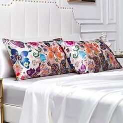 Satin Pillowcase For Hair And Skin,Pillowcases Standard Set Of 2,Silky Boho Pillow Covers 2 Pack Soft&Cozy Silk Satin Pillow Cases For Women 2 Pack With Envelope Closure(20x26,Butterfly) -Amazon Shop 51d3A9EhC6L