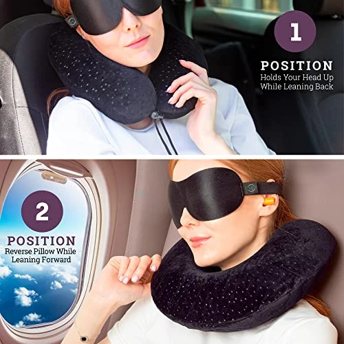 Aeris Memory Foam Travel Pillow For Airplanes - Best Airplane Neck Pillow For Long Flights - Plane Accessories Carry Bag To Save Space, Ear Plugs And Eye Mask - Perfect Flight Set & Gift 2 Aeris Memory Foam Travel Pillow For Airplanes - Best Airplane Neck Pillow For Long Flights - Plane Accessories Carry Bag To Save Space, Ear Plugs And Eye Mask - Perfect Flight Set & Gift - Image 2