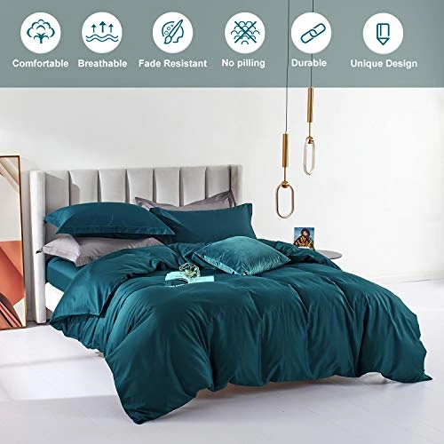100% Egyptian Cotton Duvet Cover Peacock Blue Morden Bedding Set King Size With Zipper Closure & Corner Tie (No Comforter) 2 100% Egyptian Cotton Duvet Cover Peacock Blue Morden Bedding Set King Size With Zipper Closure & Corner Tie (No Comforter) - Image 2