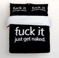 4 Piece Bed Sheets Set, Fuck It Just Get Naked Black Design, 1 Flat Sheet 1 Duvet Cover And 2 Pillow Cases -Amazon Shop 51dnez4wAnL. AC 1