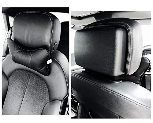 DS. DISTINCTIVE STYLE Car Neck Pillow 2 Pieces PU Leather Travel Pillow For Head Rest Neck Support For Car Seat - Black 3 DS. DISTINCTIVE STYLE Car Neck Pillow 2 Pieces PU Leather Travel Pillow For Head Rest Neck Support For Car Seat - Black - Image 3