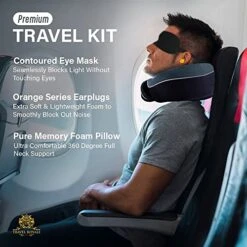 Travel Royale Neck Pillow Head, Chin, Neck 360° Support Pillow Adjustable 100% Pure Memory Foam Pillow For Airplanes, Car & Home, Ergonomic Design Full Neck Surround Bundle Eyecover & Earplugs (Navy) -Amazon Shop 51eYhSL3ebL