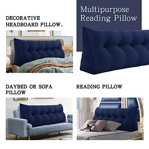 VERCART Wedge Headboard Pillows Bed Wedge Pillow Headboard Wedge Pillow Triangle Pillow Wedge Daybed Pillows Bolster Pillow Headboard With Removable Cover Corduroy Deep Blue Twin 4 VERCART Wedge Headboard Pillows Bed Wedge Pillow Headboard Wedge Pillow Triangle Pillow Wedge Daybed Pillows Bolster Pillow Headboard With Removable Cover Corduroy Deep Blue Twin - Image 4