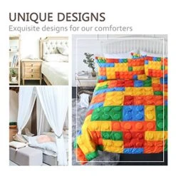 Teen Boy Comforter Set King Colorful Toy Bedding Set 3 Piece Funny Building Blocks Bed Set Cute Comforter King Size Bedspreads
