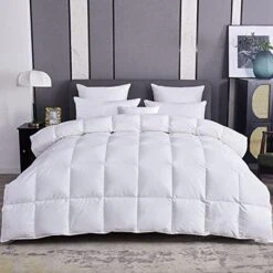 Down Comforter Queen Size - Goose Down And Feather Bed Comforter All Seasons Duvet Insert Queen Hotel Fluffy Down Blanket Medium Warm 100% Cotton Cover (90x90, White) -Amazon Shop 51fOP7bvPlL. AC