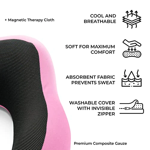 Subrenna Pink 100% Memory Foam Travel Pillow, Airplane Pillow With Eye Mask And Ear Plugs For Sleeping - Supports Neck & Head In Airplane, Bus, Train And Car 3 Subrenna Pink 100% Memory Foam Travel Pillow, Airplane Pillow With Eye Mask And Ear Plugs For Sleeping - Supports Neck & Head In Airplane, Bus, Train And Car - Image 3