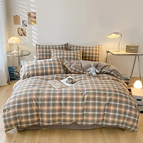 Modern Style Geometric Plaid Duvet Cover King Grey Soft 100% Washed Cotton Plaid Grid Bedding Set With 2 Pillowcases Classic Grid Plaid Gingham Duvet Cover With Zipper Closure 1 Modern Style Geometric Plaid Duvet Cover King Grey Soft 100% Washed Cotton Plaid Grid Bedding Set With 2 Pillowcases Classic Grid Plaid Gingham Duvet Cover With Zipper Closure