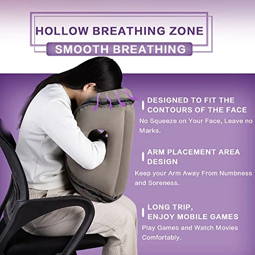 Kimiandy Inflatable Travel Pillow,Inflatable Neck Air Pillow For Sleeping To Avoid Neck And Shoulder Pain,Used For Airplanes/Cars/Buses/Trains/Office Napping (Dark Grey) 2 Kimiandy Inflatable Travel Pillow,Inflatable Neck Air Pillow For Sleeping To Avoid Neck And Shoulder Pain,Used For Airplanes/Cars/Buses/Trains/Office Napping (Dark Grey) - Image 2