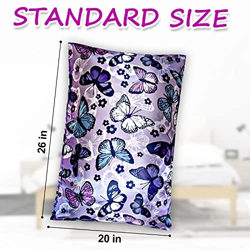 Ilk Satin Pillowcase For Hair And Skin Soft Satin Pillow Cases Standard Size Pack Of 2, Wrinkle, Fade-Resistant With Envelope Closure (20’’x26’’, Purple, Butterflies & Flower) 6 Ilk Satin Pillowcase For Hair And Skin Soft Satin Pillow Cases Standard Size Pack Of 2, Wrinkle, Fade-Resistant With Envelope Closure (20’’x26’’, Purple, Butterflies & Flower) - Image 6
