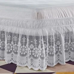White Lace Bed Skirt Queen,Wrap Around Bed Skirt,15''Drop Elastic Trimmed Pleated Bed Skirts for Adjustable Bed Easy Fit -Amazon Shop 51gL1sKeB4L