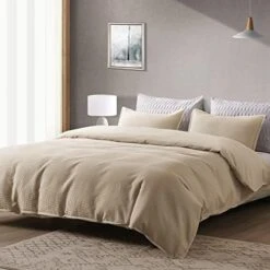 100% Washed Cotton Waffle Woven Duvet Cover 3-Piece Luxurious Soft Bedding Set, Queen Size, Solid Patterned Duvet Cover(90 * 90, White) -Amazon Shop 51giYUbDYvL. AC