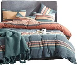 3 Pieces Luxury Duvet Cover Set, Premium Washed Cotton Comforter Cover, Rainbow Gray Duvet Cover With Zipper & Two Pillowcases, Ultra Soft N Breathable For All Season (Queen, 90x90 Inches) -Amazon Shop 51gmmuMT9L. AC