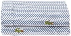 Lacoste 100% Cotton Percale Pillowcase Pair, Herringbone Print, Vintage Indigo, King