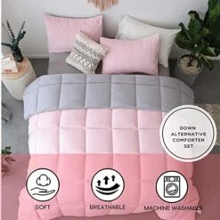 KASENTEX All Season Down Alternative Quilted Comforter Set Reversible Ultra Soft Duvet Insert Machine Washable (Twin Set, Pink Potpourri/Quartz Silver) -Amazon Shop 51io0oSZaTL