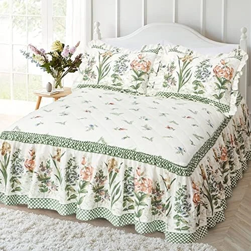 100% Cotton High 3-Pieces Ruffle Bed Skirt Queen Size Red Floral Quilted Bedspread Set With 2 Pillow Shams 20″Deep Dust Ruffle Drop 3-Side Dust Ruffle Drape Fitted Sheet For Bed Cover(White, Queen) 13 100% Cotton High 3-Pieces Ruffle Bed Skirt Queen Size Red Floral Quilted Bedspread Set With 2 Pillow Shams 20″Deep Dust Ruffle Drop 3-Side Dust Ruffle Drape Fitted Sheet For Bed Cover(White, Queen) - Image 13