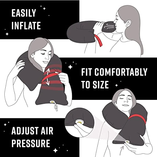 CANDY CANE Travel Pillow 2.0 Neck And Chin Support, Uniqe Design, For Airplanes, Car And Home, Inflatable With Advance Air Valve Carrying Bag, Hand Wash (Red) 5 CANDY CANE Travel Pillow 2.0 Neck And Chin Support, Uniqe Design, For Airplanes, Car And Home, Inflatable With Advance Air Valve Carrying Bag, Hand Wash (Red) - Image 5