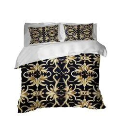 GRANKER 3 Piece Bed Set Golden Floral Pattern For All Season, Men/Women Bedroom Hotel Dormitory Guest Room53x79in(135cmX200cm)