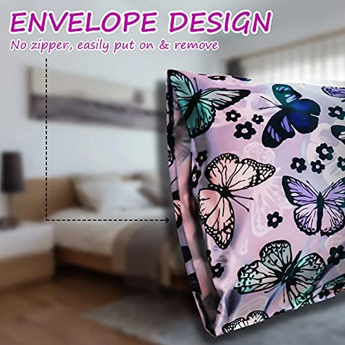 Ilk Satin Pillowcase For Hair And Skin Soft Satin Pillow Cases Standard Size Pack Of 2, Wrinkle, Fade-Resistant With Envelope Closure (20’’x26’’, Purple, Butterflies & Flower) 4 Ilk Satin Pillowcase For Hair And Skin Soft Satin Pillow Cases Standard Size Pack Of 2, Wrinkle, Fade-Resistant With Envelope Closure (20’’x26’’, Purple, Butterflies & Flower) - Image 4