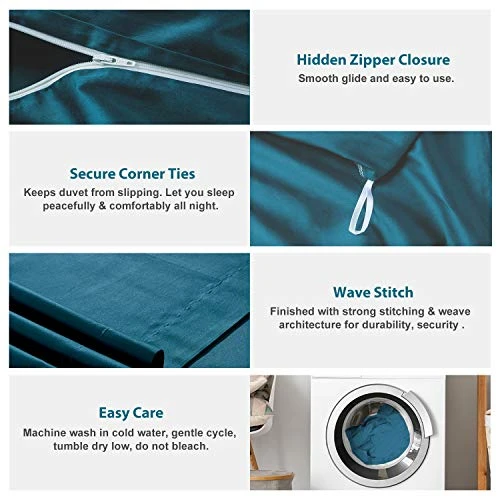 100% Egyptian Cotton Duvet Cover Peacock Blue Morden Bedding Set King Size With Zipper Closure & Corner Tie (No Comforter) 3 100% Egyptian Cotton Duvet Cover Peacock Blue Morden Bedding Set King Size With Zipper Closure & Corner Tie (No Comforter) - Image 3