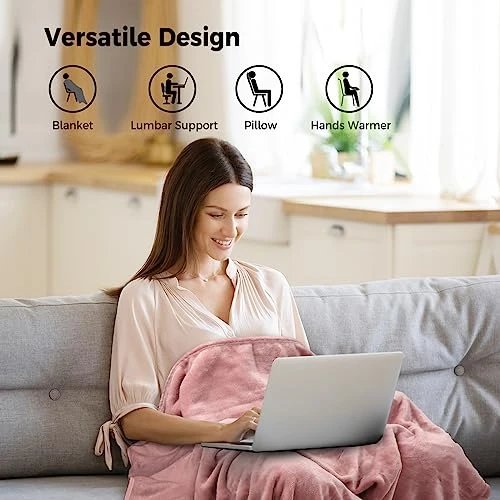 NOWWISH Travel Blanket Pillow - Travel Essentials Gifts For Women On Airplane, Camping, Car - Premium Soft 2 In 1 Airplane Blanket, Pink 3 NOWWISH Travel Blanket Pillow - Travel Essentials Gifts For Women On Airplane, Camping, Car - Premium Soft 2 In 1 Airplane Blanket, Pink - Image 3