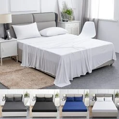 Stretch Jersey Knit Bed Sheets Set Queen Size 4 Piece Microfiber T-Shirt Sheets & Pillowcases Sets Super Soft Warm - Breathable Deep Pocket Knitted Jersey Sheet Set (Queen, White)