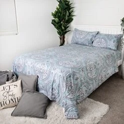 Pure Melody Collection, 4-Piece, 14-Inch Deep Pocket Sheet Set, Easy Care, Shrinkage Free Sheet Set With 1 Flat Sheet, 1 Fitted Sheet, 2 Pillowcases, Aqua, Queen -Amazon Shop 51kWRAb5mVL