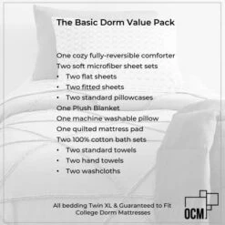 OCM Core Dorm Essentials Value Pack - 16 Piece Twin XL Set | Twin XL Bedding, Mattress Pad, Comforter, Sheets, Towels And Blanket | Black And Gray | Classic Solids 19 OCM Core Dorm Essentials Value Pack - 16 Piece Twin XL Set | Twin XL Bedding, Mattress Pad, Comforter, Sheets, Towels And Blanket | Black And Gray | Classic Solids -Amazon Shop 51kgdOYEa3L